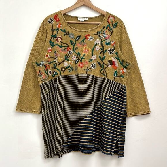 Coldwater Creek Floral Embroidered Long Sleeve Top - Mustard and Black - Picture 13 of 14